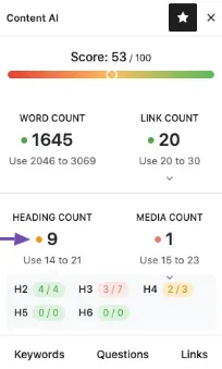 Rank Math Content AI Header Count Suggestion