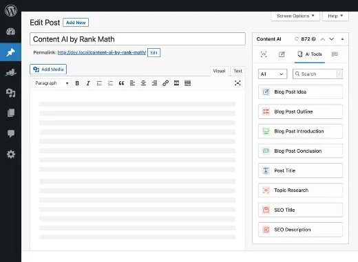 Rank Math Content AI Support For Gutenberg